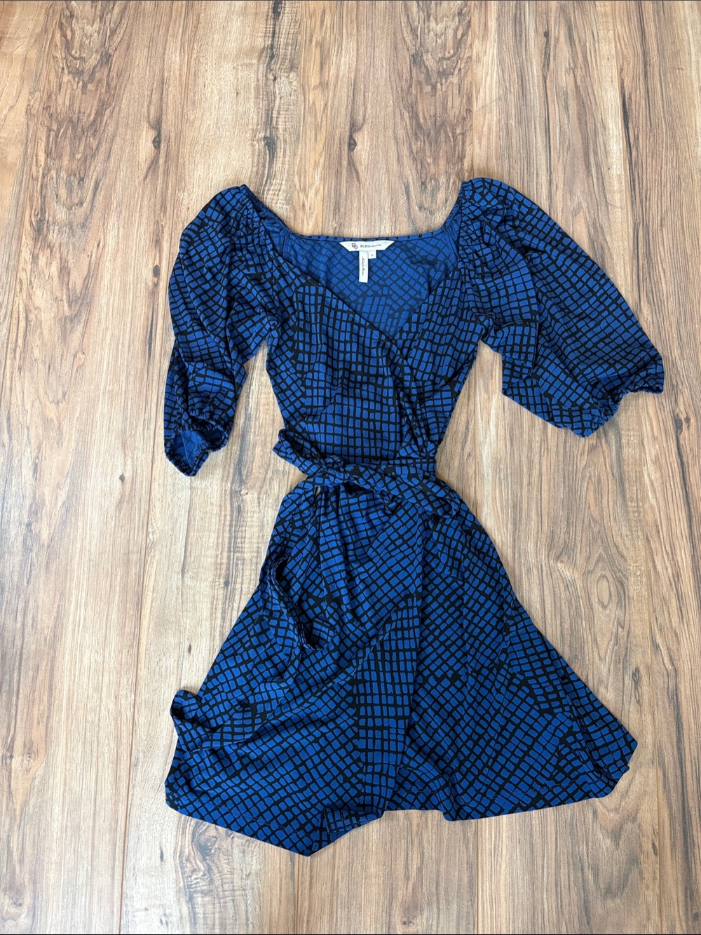 BCBGeneration Navy and Black Grid Wrap Dress